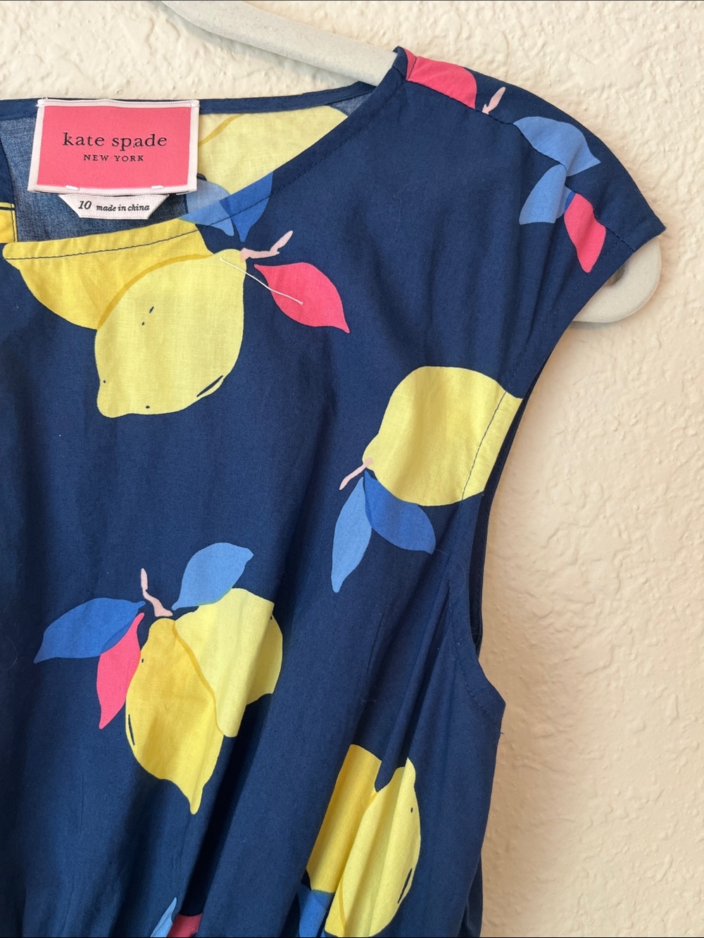 kate spade Navy Lemon Print Shirred-Waist Summer Dress - Picture 5 of 8